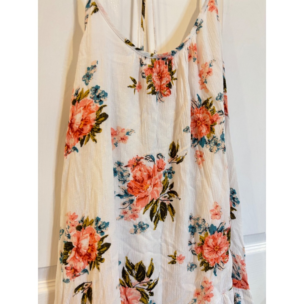 Becool Floral Print White Rayon Mini Dress Sleeveless‎ Summer Casual Medium